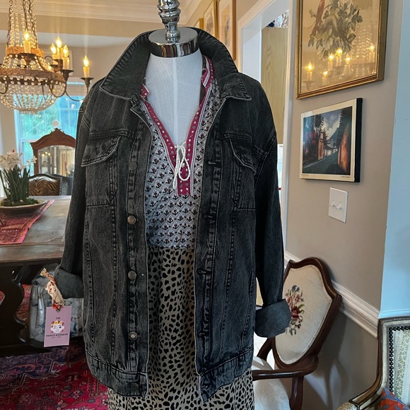 Reworked Black Boho Stonewashed Denim Jacket - Picture 13 of 14